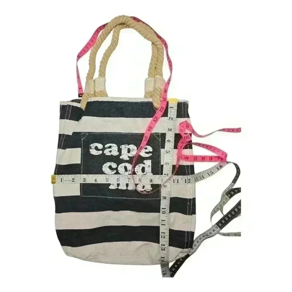 Getagadget Cape Cod Ma Tote Bag Purse Navy White Striped Rope Handles *READ* - Picture 5 of 16